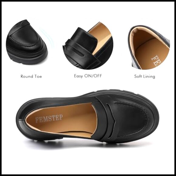 Wholesale Chunky Platform Loafers Womens: Black Platform  Chunky Heel Platform Loafers Slip On Shoes Retro Chic Business Casual Office